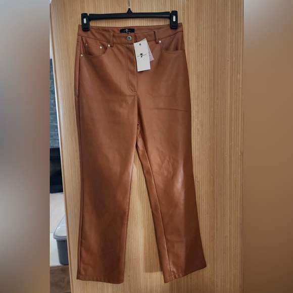 7 For All Mankind Faux Leather Straight Leg High Waist Pant - Size M color Camel - Picture 14 of 14
